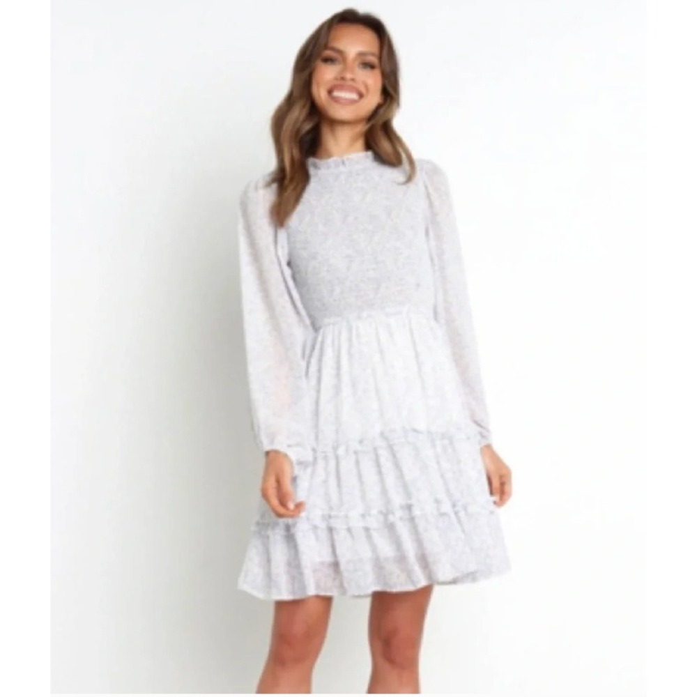Petal & Pup White & Blue Floral Long Sleeve Mini Dress